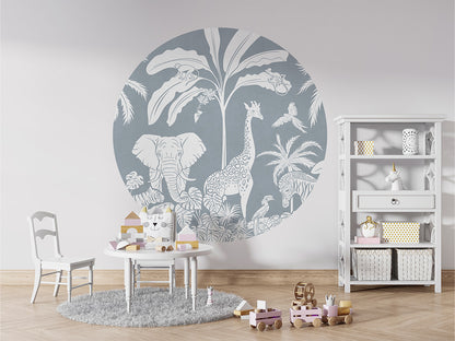Monochrome Jungle - Blue - Circle wall circle sticker by Artehub