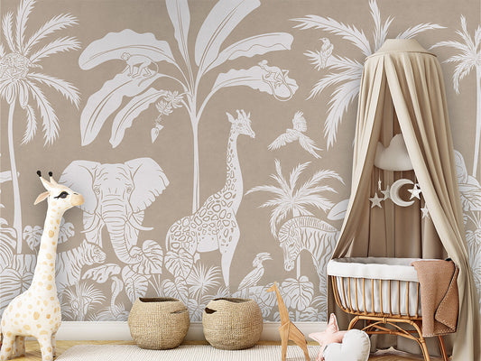 Monochrome Jungle - Brown luxury wallpaper in kids room interior — Artehub Egypt