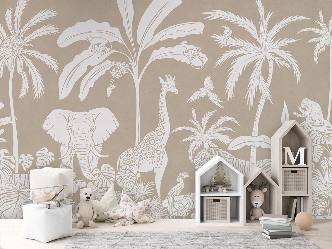 Monochrome Jungle - Brown luxury wallpaper in kids room interior — Artehub Egypt
