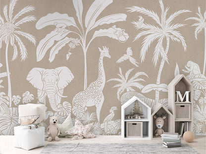 Monochrome Jungle - Brown luxury wallpaper in kids room interior — Artehub Egypt