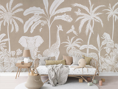 Monochrome Jungle - Brown luxury wallpaper in kids room interior — Artehub Egypt