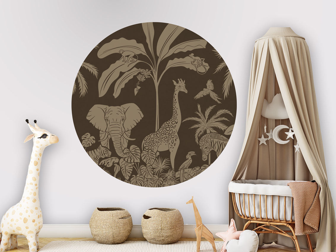 Monochrome Jungle - Circle - Brown Vintage wall circle sticker by Artehub