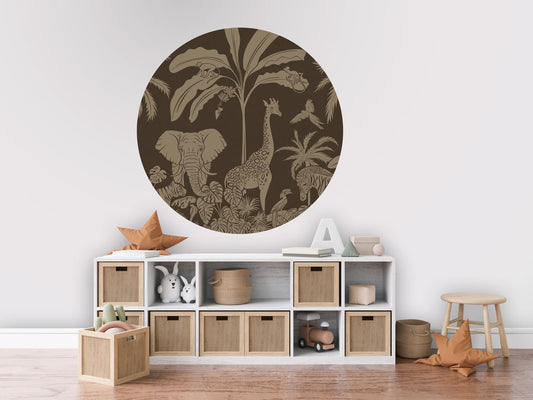 Monochrome Jungle - Circle - Brown Vintage wall circle sticker by Artehub