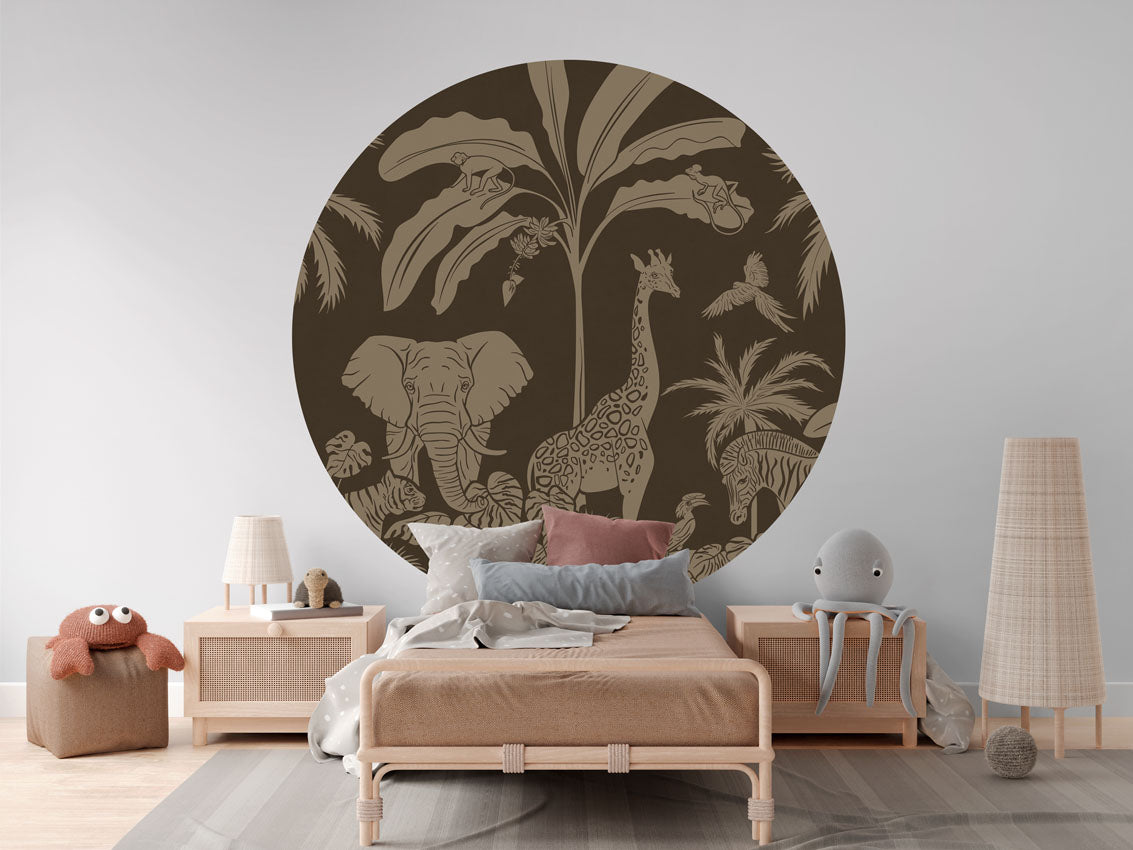 Monochrome Jungle - Circle - Brown Vintage wall circle sticker by Artehub