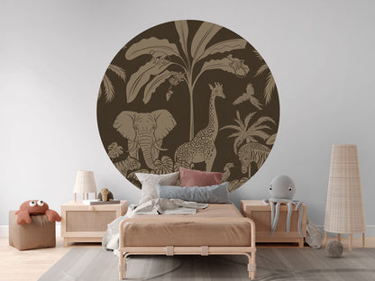 Monochrome Jungle - Circle - Brown Vintage wall circle sticker by Artehub