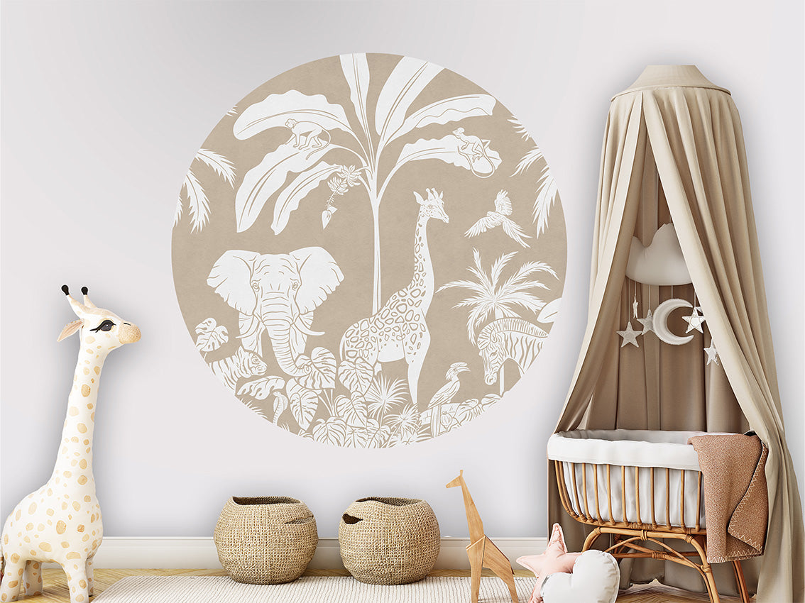 Monochrome Jungle - Brown - Circle wall circle sticker by Artehub