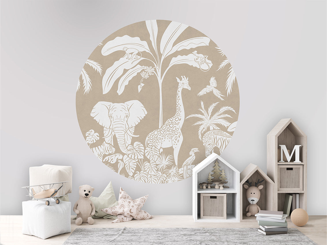 Monochrome Jungle - Brown - Circle wall circle sticker by Artehub