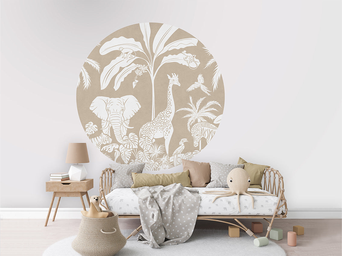 Monochrome Jungle - Brown - Circle wall circle sticker by Artehub