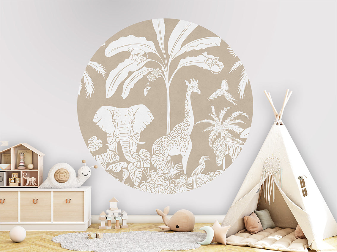 Monochrome Jungle - Brown - Circle wall circle sticker by Artehub