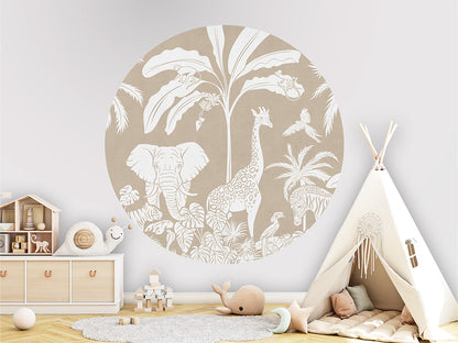 Monochrome Jungle - Brown - Circle wall circle sticker by Artehub