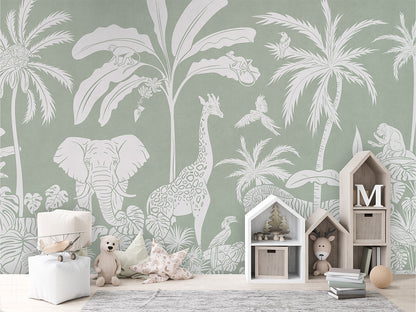 Monochrome Jungle - Green luxury wallpaper in kids room interior — Artehub Egypt