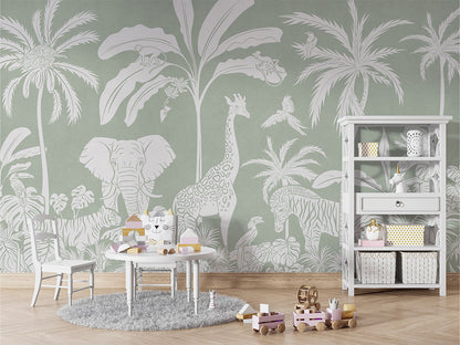 Monochrome Jungle - Green luxury wallpaper in kids room interior — Artehub Egypt