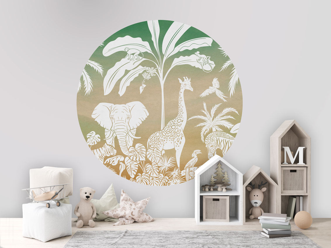 Monochrome Jungle - Circle - Green Sky wall circle sticker by Artehub