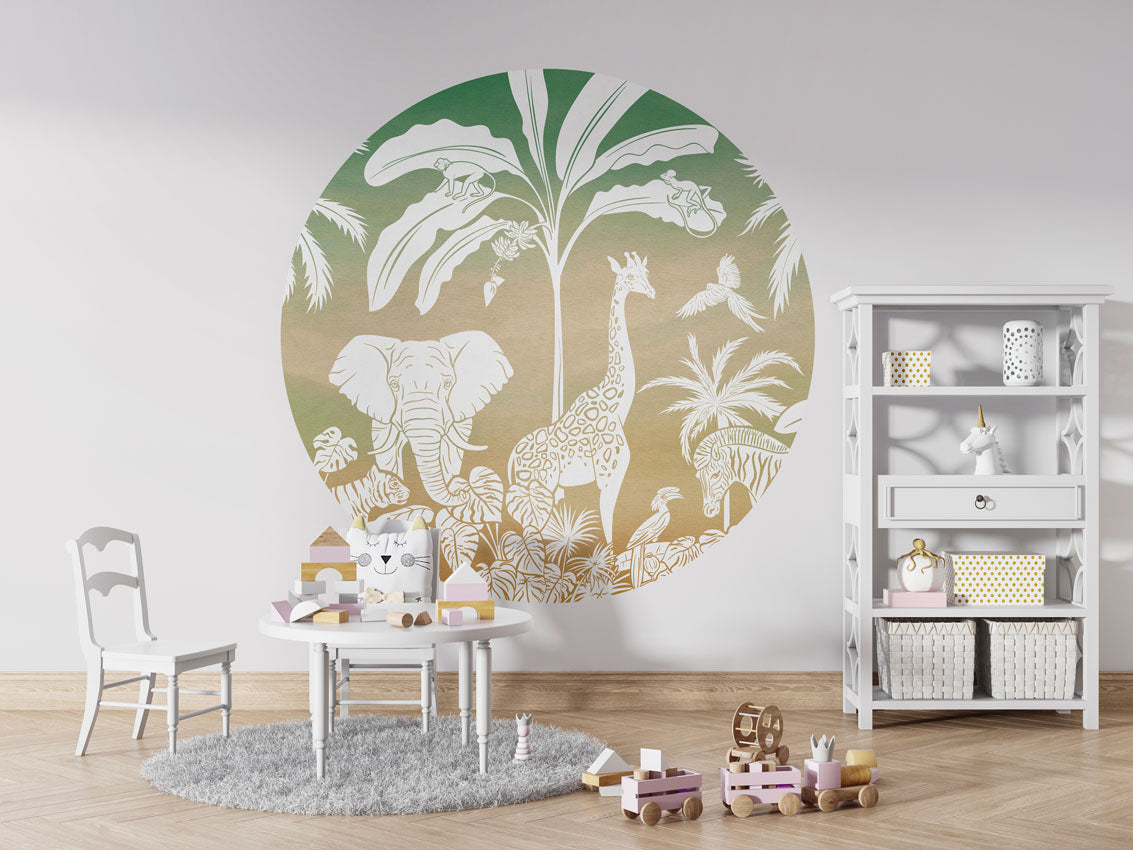 Monochrome Jungle - Circle - Green Sky wall circle sticker by Artehub