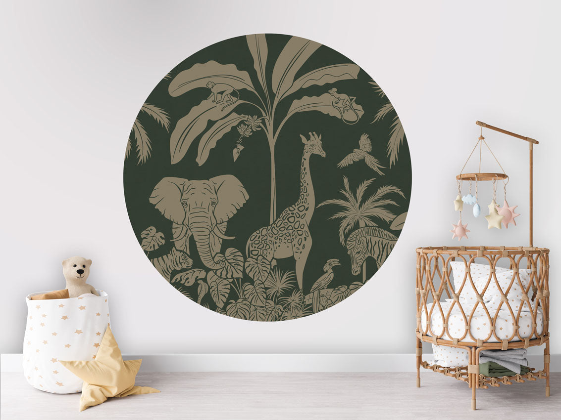 Monochrome Jungle - Circle - Green Vintage wall circle sticker by Artehub