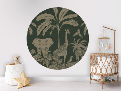 Monochrome Jungle - Circle - Green Vintage wall circle sticker by Artehub