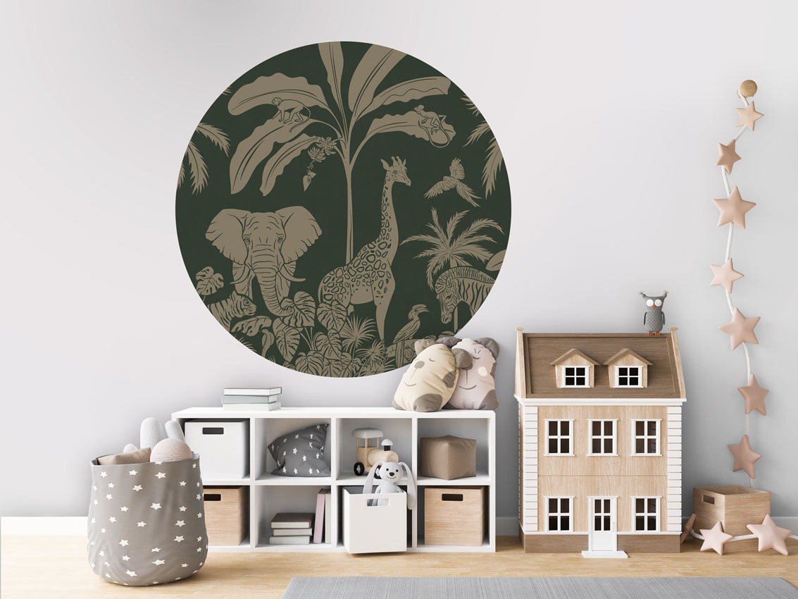 Monochrome Jungle - Circle - Green Vintage wall circle sticker by Artehub