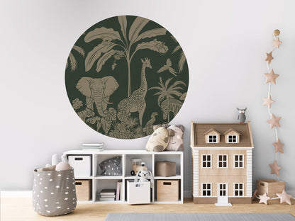 Monochrome Jungle - Circle - Green Vintage wall circle sticker by Artehub