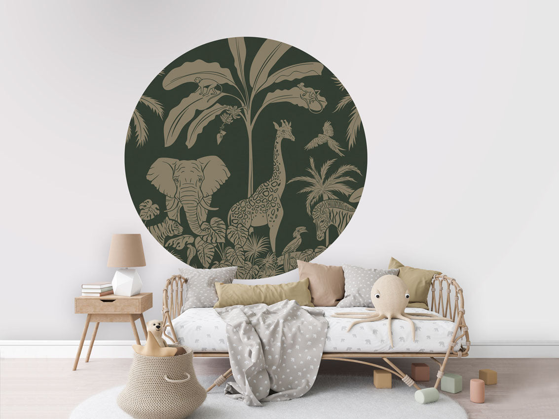 Monochrome Jungle - Circle - Green Vintage wall circle sticker by Artehub
