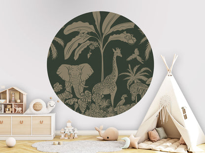 Monochrome Jungle - Circle - Green Vintage wall circle sticker by Artehub