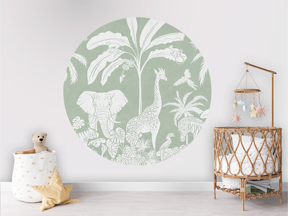 Monochrome Jungle - Green - Circle wall circle sticker by Artehub
