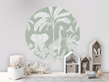 Monochrome Jungle - Green - Circle wall circle sticker by Artehub