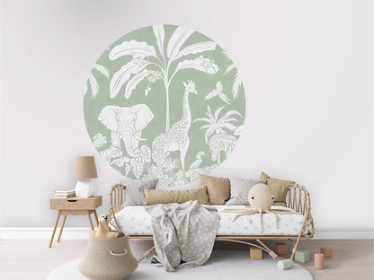 Monochrome Jungle - Green - Circle wall circle sticker by Artehub