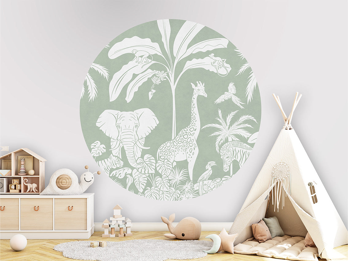 Monochrome Jungle - Green - Circle wall circle sticker by Artehub