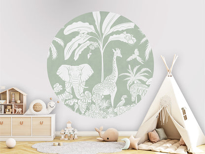 Monochrome Jungle - Green - Circle wall circle sticker by Artehub