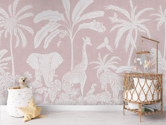 Monochrome Jungle - Pink luxury wallpaper in kids room interior — Artehub Egypt
