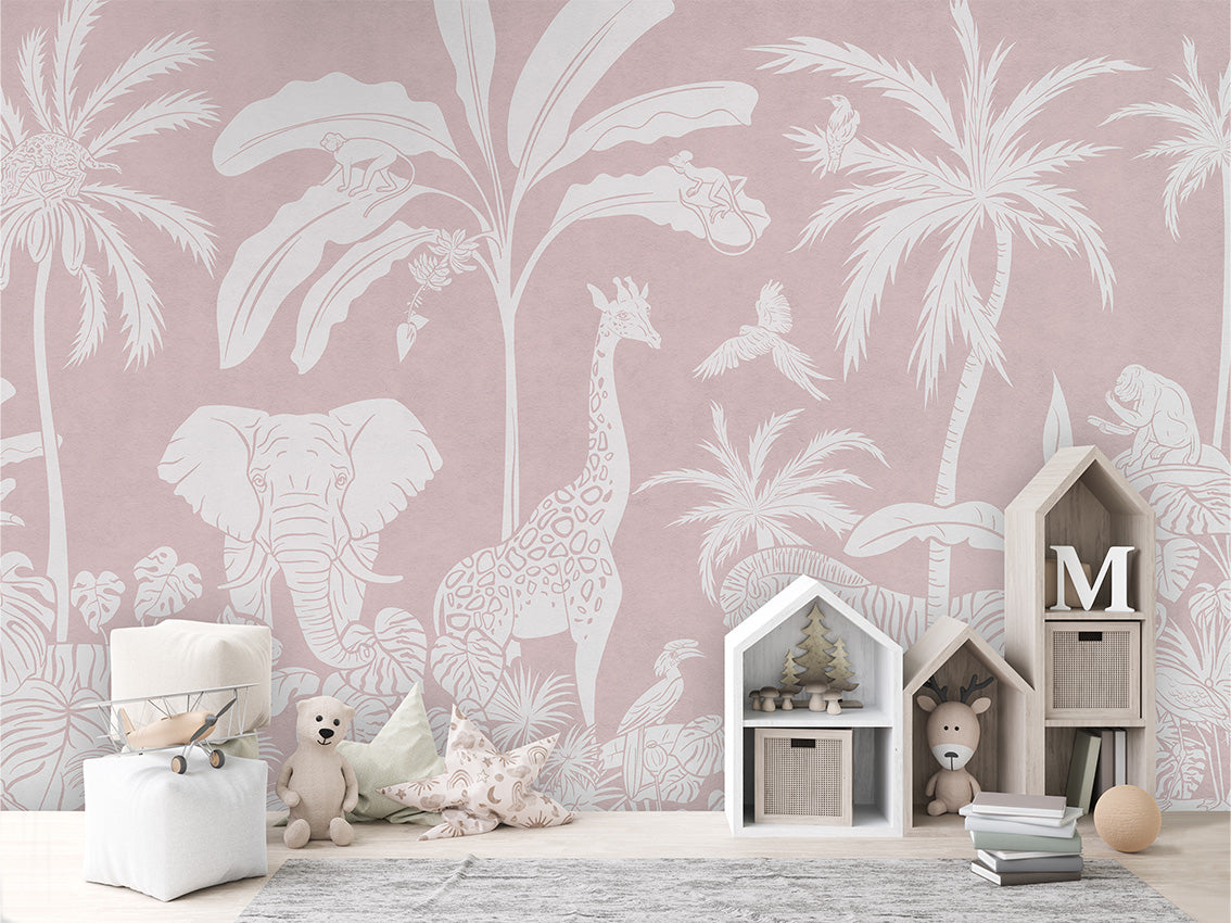 Monochrome Jungle - Pink luxury wallpaper in kids room interior — Artehub Egypt