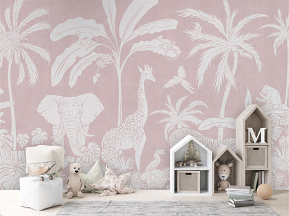 Monochrome Jungle - Pink luxury wallpaper in kids room interior — Artehub Egypt
