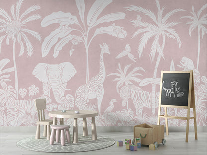 Monochrome Jungle - Pink luxury wallpaper in kids room interior — Artehub Egypt