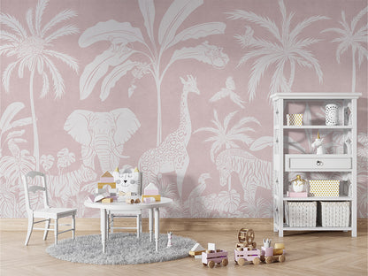 Monochrome Jungle - Pink luxury wallpaper in kids room interior — Artehub Egypt