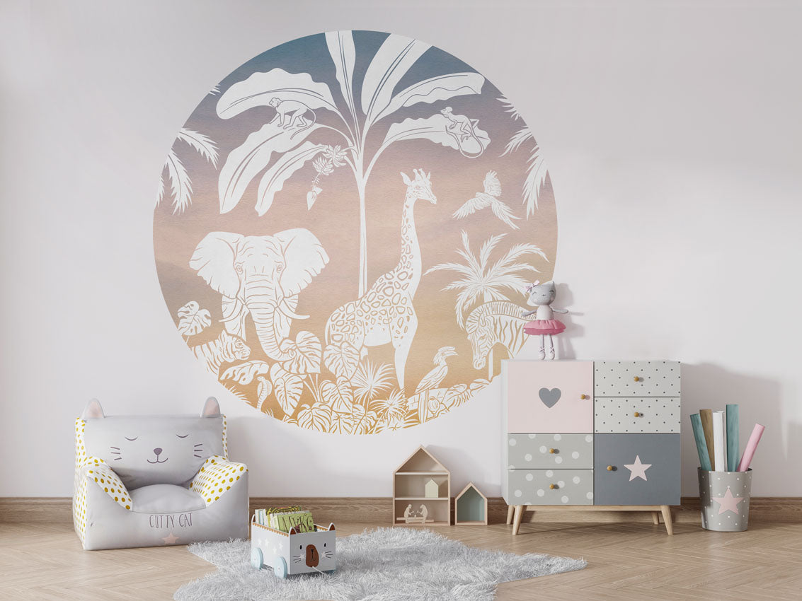 Monochrome Jungle - Circle - Pink Sky wall circle sticker by Artehub