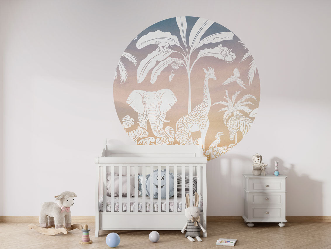 Monochrome Jungle - Circle - Pink Sky wall circle sticker by Artehub