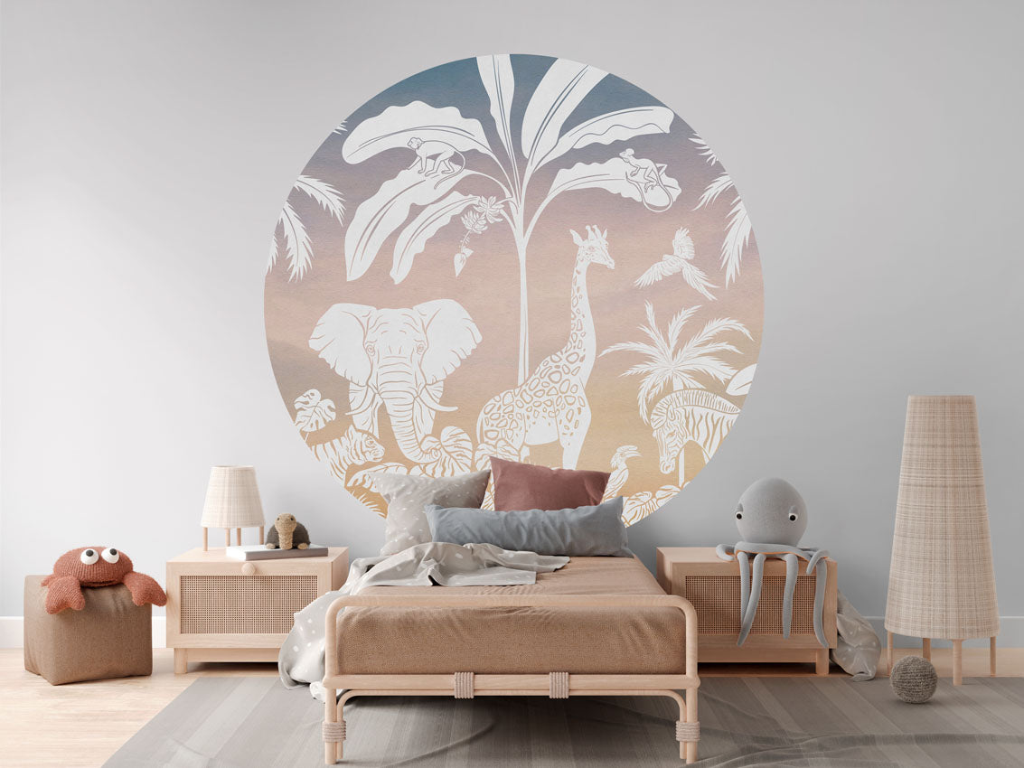 Monochrome Jungle - Circle - Pink Sky wall circle sticker by Artehub