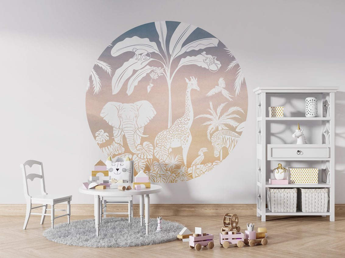 Monochrome Jungle - Circle - Pink Sky wall circle sticker by Artehub