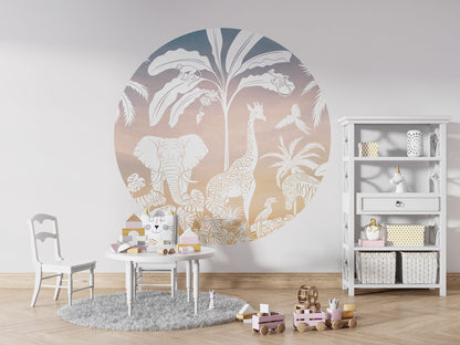 Monochrome Jungle - Circle - Pink Sky wall circle sticker by Artehub