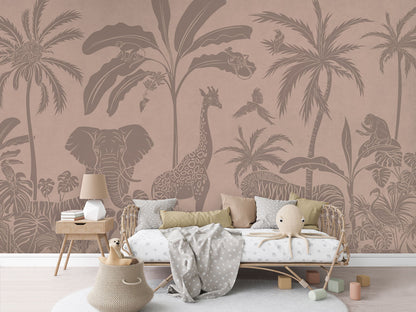 Monochrome Jungle - Pink Vintage luxury wallpaper in kids room interior — Artehub Egypt