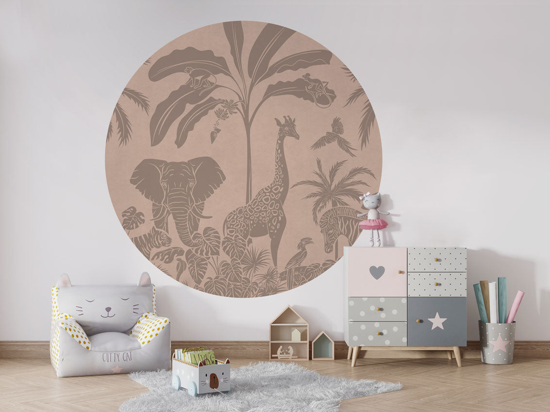 Monochrome Jungle - Circle - Pink Vintage wall circle sticker by Artehub