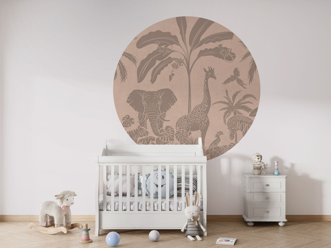 Monochrome Jungle - Circle - Pink Vintage wall circle sticker by Artehub