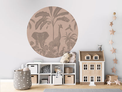 Monochrome Jungle - Circle - Pink Vintage wall circle sticker by Artehub