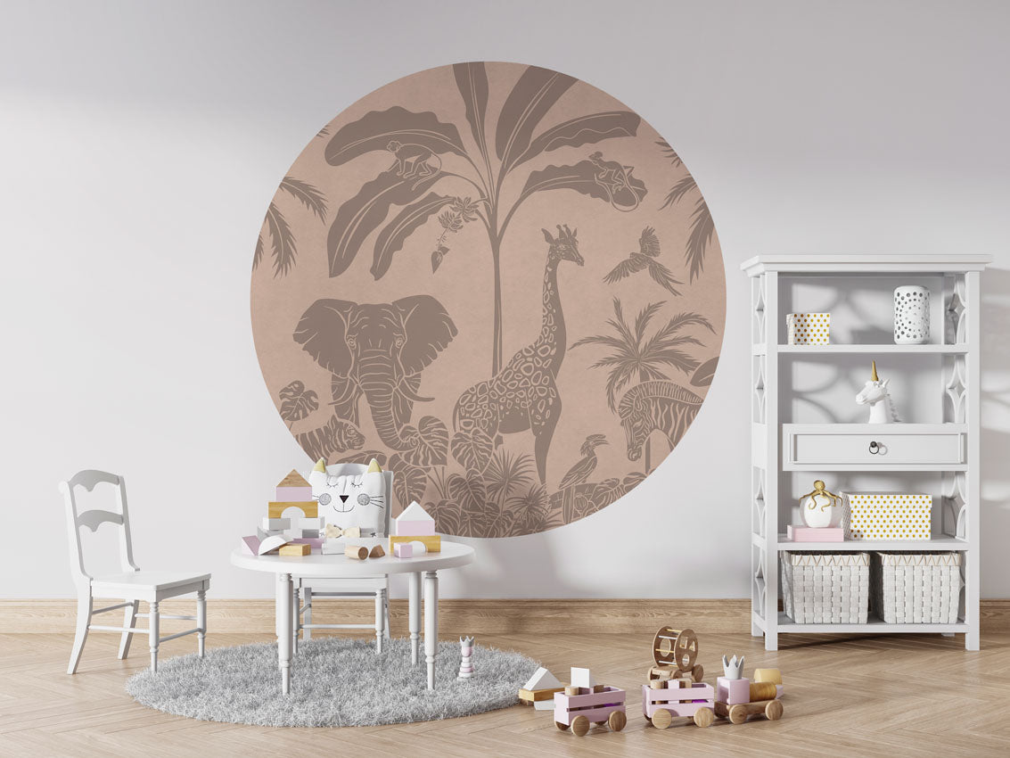 Monochrome Jungle - Circle - Pink Vintage wall circle sticker by Artehub