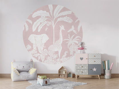 Monochrome Jungle - Pink - Circle wall circle sticker by Artehub