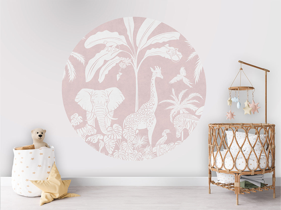 Monochrome Jungle - Pink - Circle wall circle sticker by Artehub