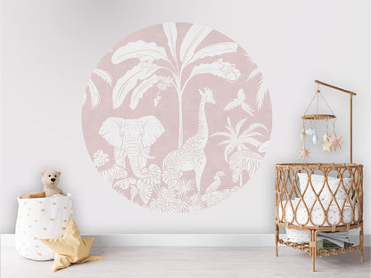 Monochrome Jungle - Pink - Circle wall circle sticker by Artehub