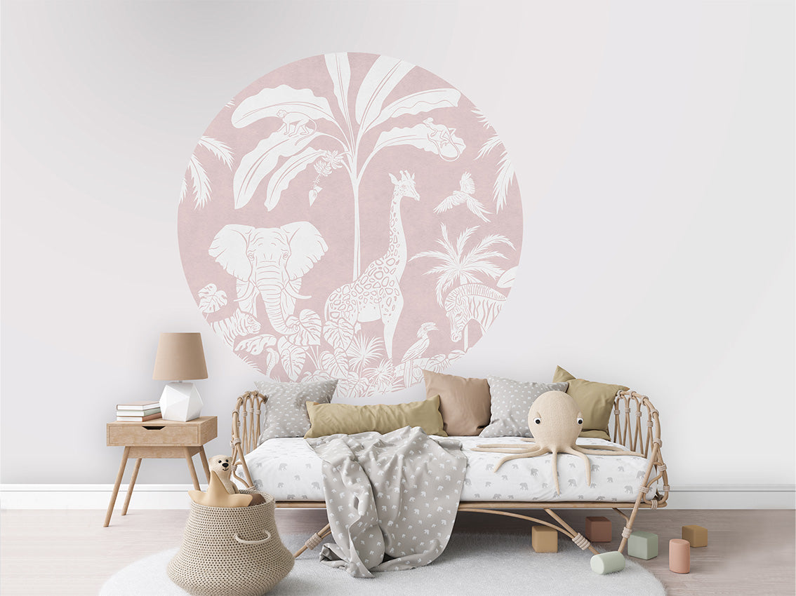 Monochrome Jungle - Pink - Circle wall circle sticker by Artehub
