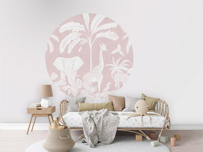 Monochrome Jungle - Pink - Circle wall circle sticker by Artehub