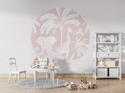 Monochrome Jungle - Pink - Circle wall circle sticker by Artehub